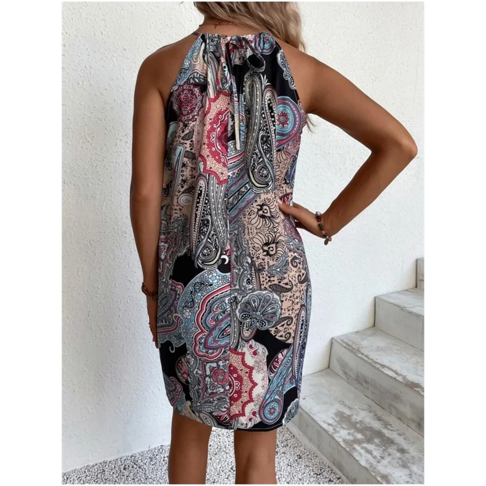 Boho Floral Paisley Halter Mini Dress - Picture 12 of 13